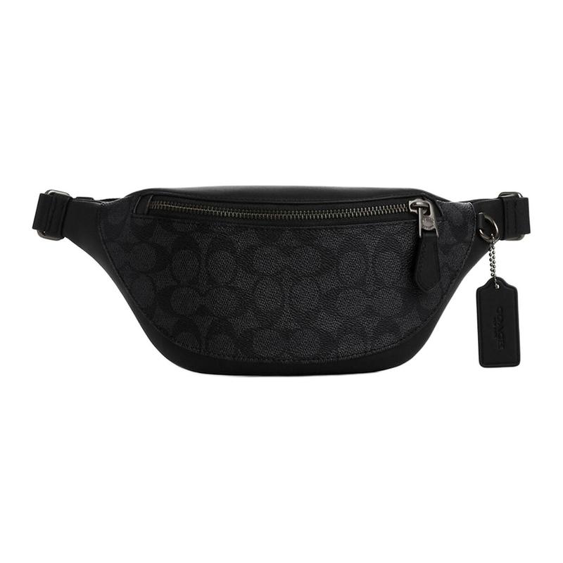 

COACH Warren 29 classic presbyopic nameplate zipper chest bag crossbody bag coated canvas and leather belt bag large size men s charcoal and black чёрный