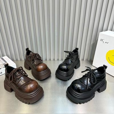 Mocassins style britannique pour femmes, plateforme muffin, petites chaussures en cuir pour femmes, nouvelles chaussures rétro noires pour femmes 2025, les chaussures pour femmes sont polyvalentes