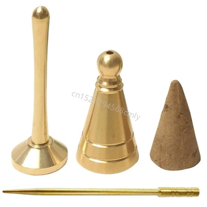 3 Pcs Incense Cone Making Tool Set Includes Cone Incense Mold, Incense Press, Brass Needle DIY Tower Incense for Burner 6XDE
