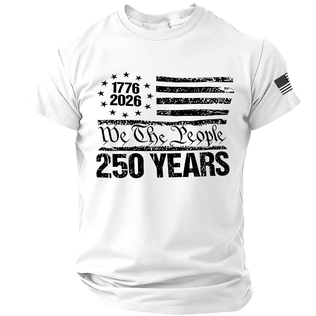 Mens Short Sleeve Crew Neck T Shirt with We The People 250 Years 1776 2026 Flag Graphic Print Casual Fit Top