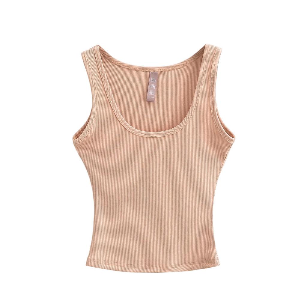 2024 Spring/Summer U-Neck Slim Fit Sleeveless Tank Top: Women's Solid Color Bodycon Camisole