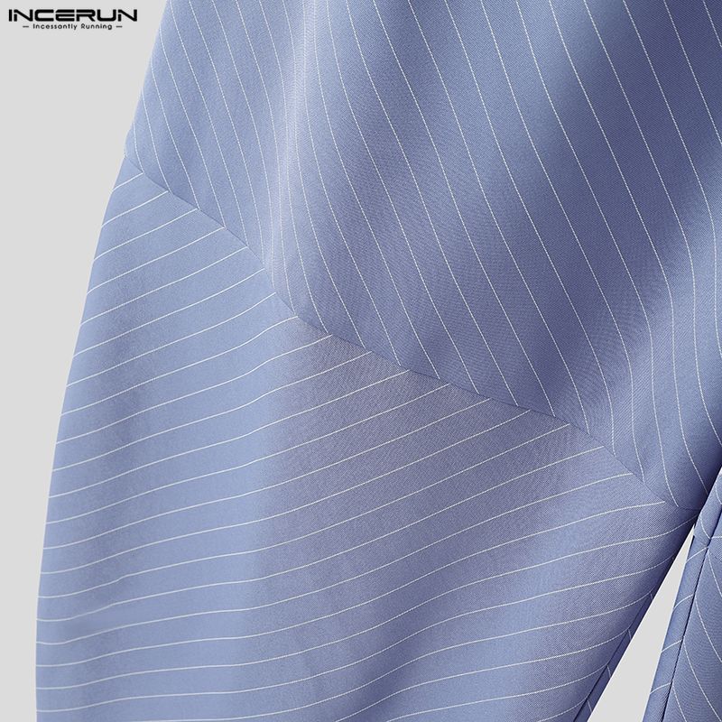 INCERUN Summer Men Zipper Waist Casual Striped Long Pants Trousers