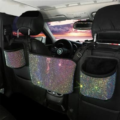 Universal Car Rhinestone Storage Bag Auto Organizer Crystal Leather Car Seat Gap Filler Organizer Car Decor Accessory for Girls