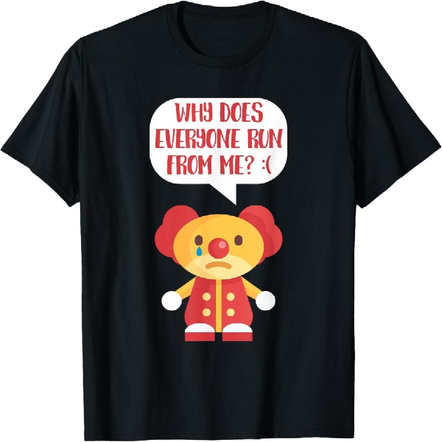Sad Clown T-Shirt Funny Cartoon Scary Sad Clown Tee S