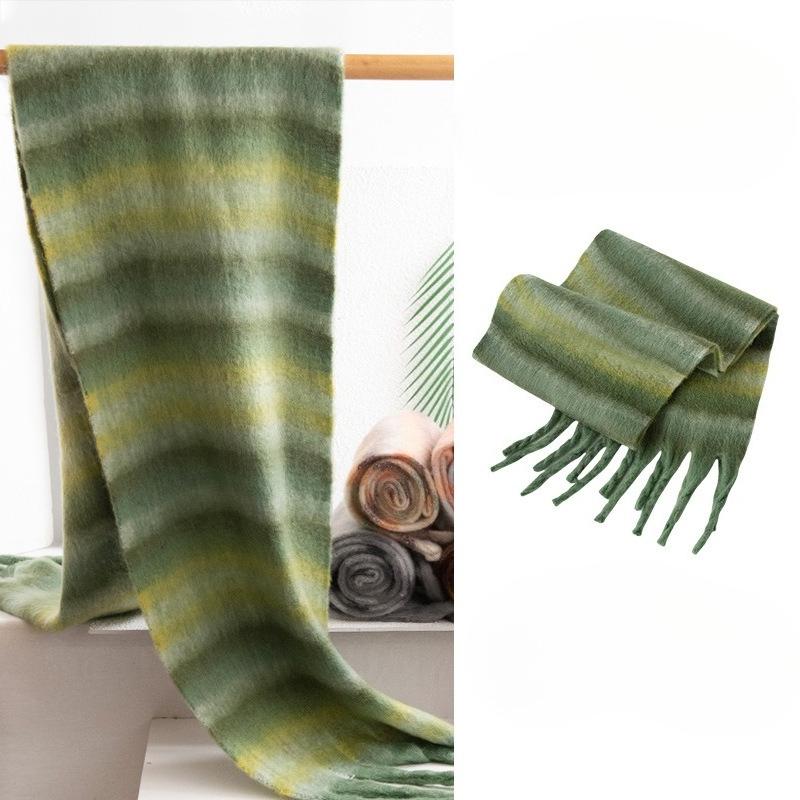 Korean Style Brushed Colorful Scarf Autumn and Winter Warm Scarf Fashion Large Shawl Thick Thick Beard Tassel Striped Scarf for Women