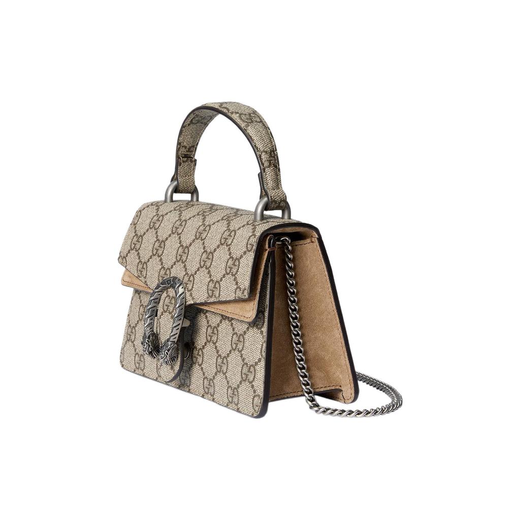 Gucci Borsa a Spalla Mini Borsa a Tracolla in Tela con Chiusura a Bottone Magnetico Logo Vintage Testa di Tigre Borse da Donna Beige Marrone Scuro 752029-KHNRN-8642