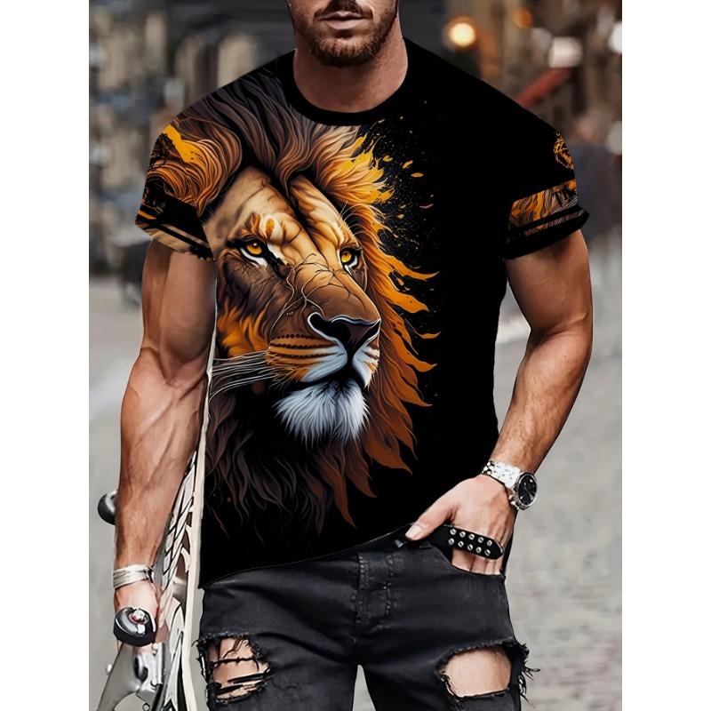 Men's Lion T-Shirt King of Beasts 3D Animal Graphic Printed Casual Short Sleeve O-Neck Pullover Streetwear Summer Tee Tops Male Clothing