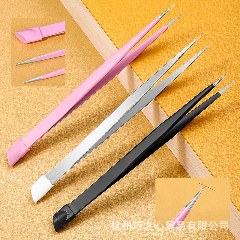 Nail Tweezers Multi-Functional With Silicone Pressing Head Dual-Purpose Straight Head Pink Silver Black Tweezers Can Clamp Eyelashes
