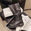 Fashion Brand New Buckle Strap Wasteland Vintage Black Knee High Motorcycle Boots Maillard stylecTrouser Leg Boots Women Shoes Size 42