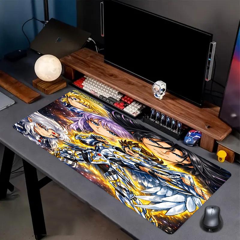 Saint Seiya Print Mouse Pad, Anti‑Slip Desktop Keyboard Mat, for PC Laptop Gaming Working Daily Use, Cool Festival Surprise Gift