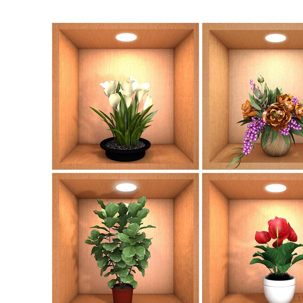 4 Pieces 3D Potted Plants Wall Sticker, Green Leaves Decals, Art Decor