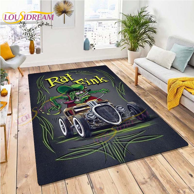 Personalizovaný koberec Rat Fink do obývačky Spálňa Rat's Hole Old School Culture Mat Darčeky pre otca Vlastný koberec Fink na motocykel