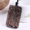Natural Obsidian Guan Yu Pendant Necklace Men Hand-Carved Black Stone Amulet With Dragon Motif Chinese Cultural Style