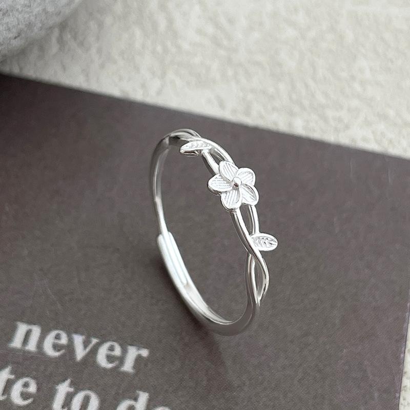 S999 Silver 2025 New Wound Flower Ring Women's Simple Exquisite Niche Plain Silver Ring
