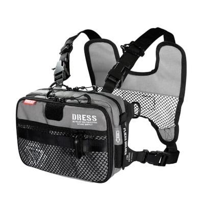 DRESS Tactical Chest Bag, Gray, Fishing Bag, Backpack, Light Game Fishing, Ajing, Eging, Rod Holder, Pliers Holder, Large Capacity