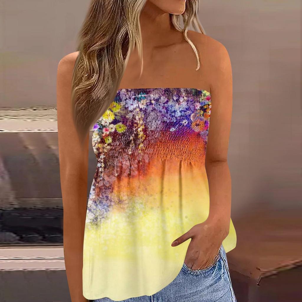 Tube Toppe Til Kvinder,Sød Sexet Off Shoulder Print Ærmeløs T-shirt