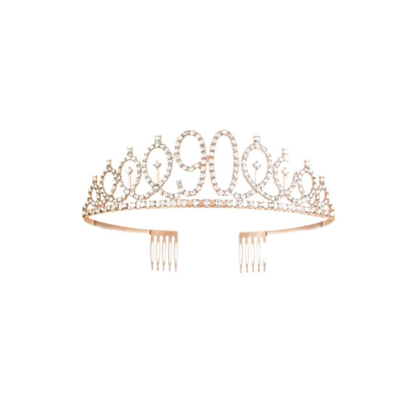 

First Birthday Number Crown Water Diamond Headband Ball Hair Accessory Anti Slip Cake Decoration Alloy Hair Band