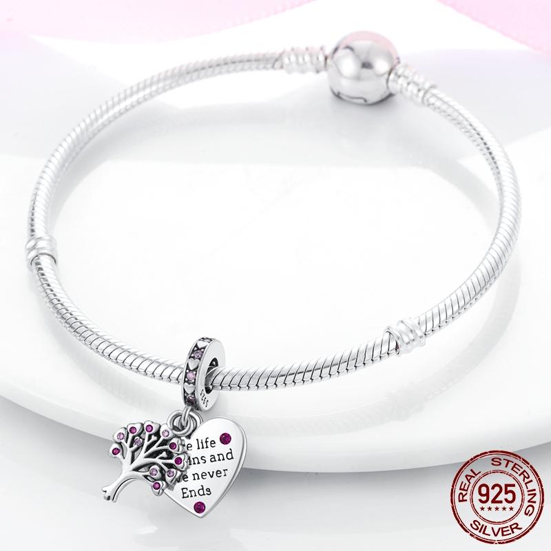 Love and the Tree of Life Charm Beads 925 Silver Fit Brand Charms Náramek Diy Šperky Dárek