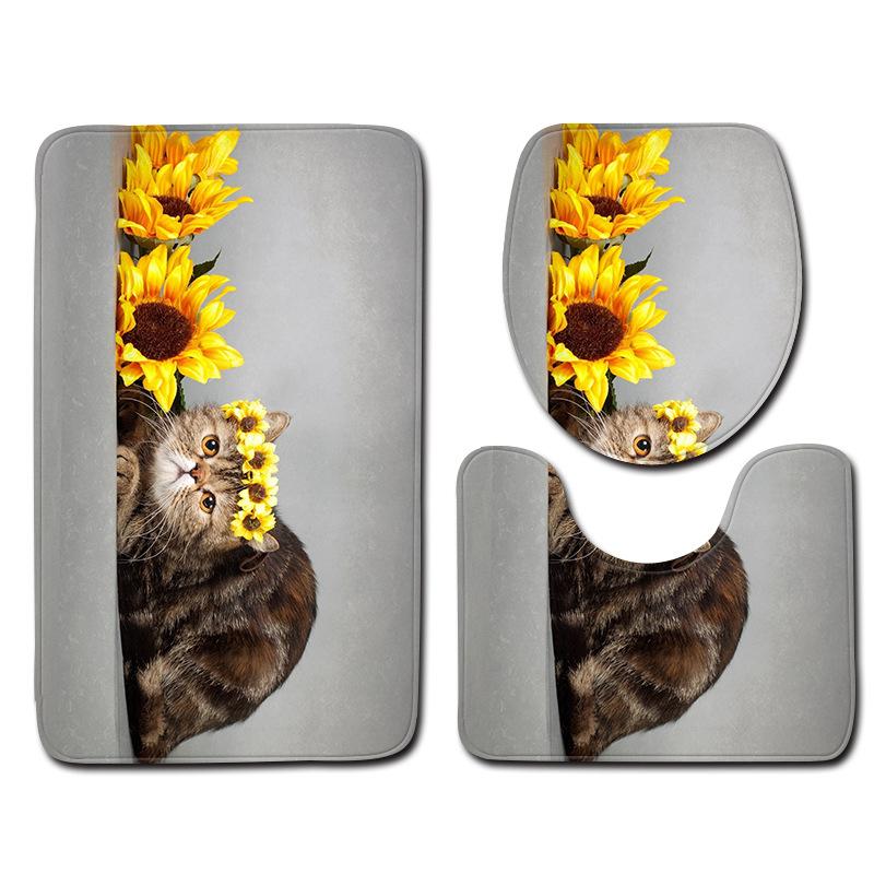 3D Kitten Bathroom Toilet Three-Piece Floor Mat Doormat Bathroom Carpet