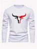 Men's Loose Fit Plus Size Comfortable Casual Sports Bull Pattern Printed Round Neck Long Sleeved T-shirt Top