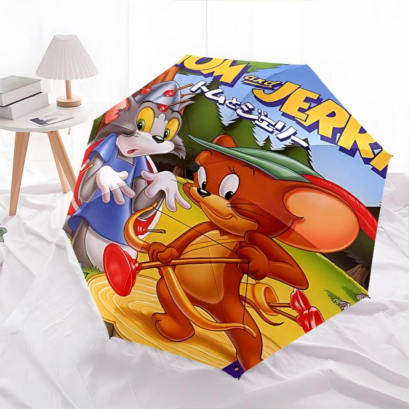 1pc Tom and Jerry Automatic Folding Umbrella - Compact 8-Rib Design, Durable Plastic & Iron1472L