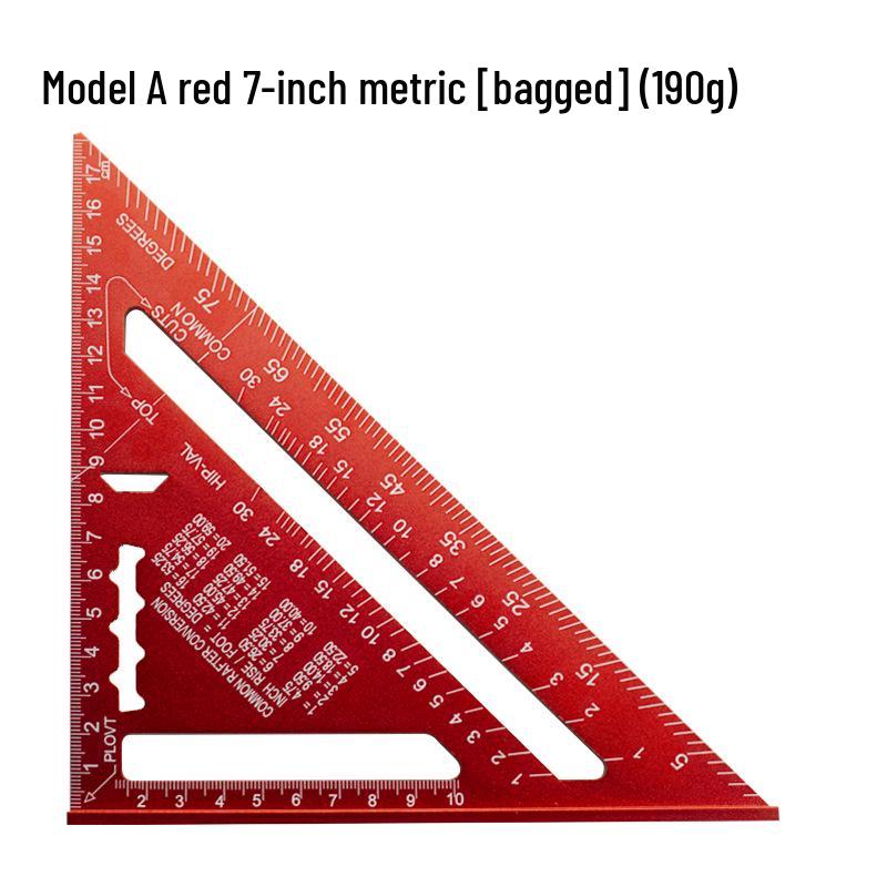 7/12" Aluminum Triangle Ruler: Woodworking, Imperial/Metric, Black Oxide, 90°/45° Right Angles.
