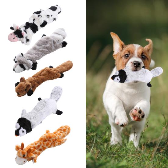 Pet Chew Toy Funny Interactive Soft Plush Bite-resistant Fastener Tape Opening Teeth Cleaning Built-in Sound Cartoon Squirrel Raccoon Deer Penguin