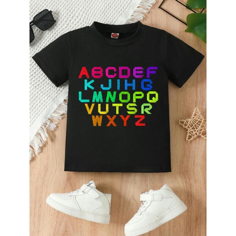 European sizes ' Cute A-Z Alphabet & Number Print T-Shirt - Soft Short Sleeve Summer Top