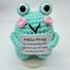 Cute Handwoven Knitted Positive Energy Frog Dolls With Card Funny Crochet Emotional Support Animal Frog Desktop Ornament Gifts