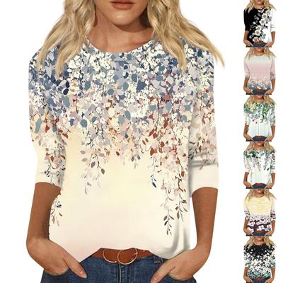 Women's Fashionable Casual Three Quarter Sleeve Printed Collar Pullover Top