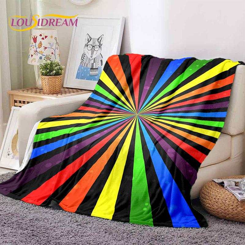 Rainbow Colour Illusion Cartoon Soft Flannel Blankets,Throw Blanket Comfortable Blanket for Picnic Beds Sofa Home Bedroom Gifts