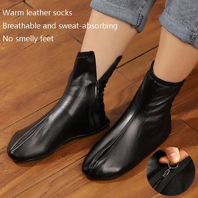 1 Paio di Calzini Caldi Unisex Invernali Caldi in Pelle con Velluto Plus Ispessiti Termici con Zip per Interni Morbidi Antiscivolo Calzini in Pelle