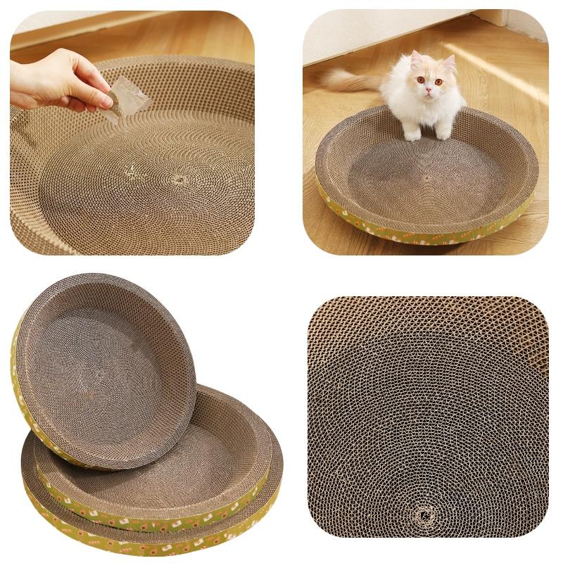 Board Scratching Cat Round Shape Corrugated Fiberboard Wear Resistant Crumbs No