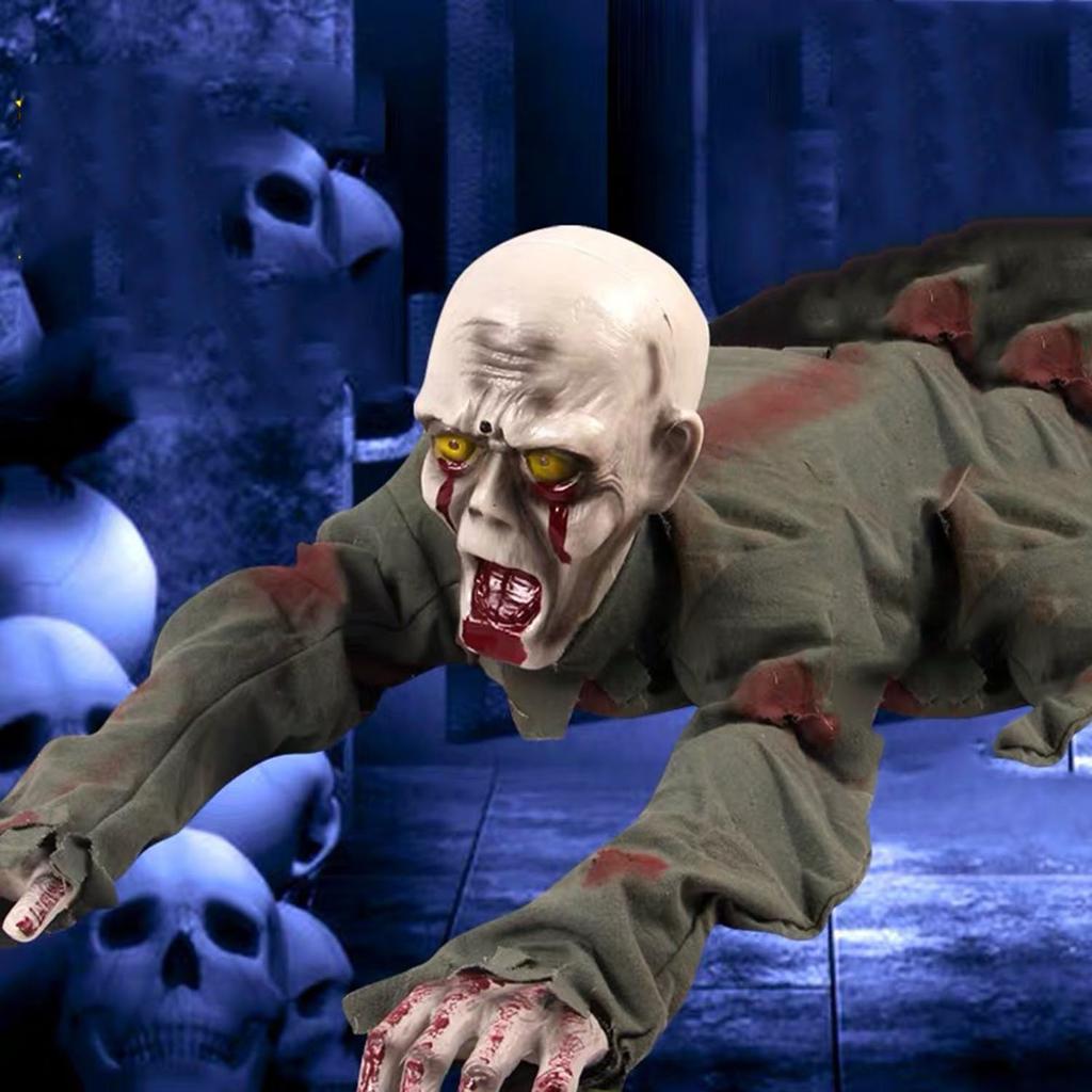 Halloween Electric Crawling Zombie Decoration — Sound-activated Design Featuring Glowing Eyes a Moving Torso and Terrifying Sound Effects