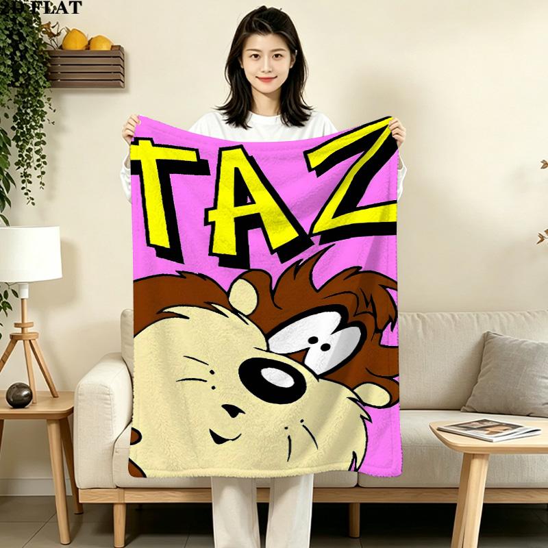 1PC Tazmanian Devil Patterned Flannel Blanket Suitable For All Seasons For Home Decor Warmth And Comfort Gifts Holiday Present