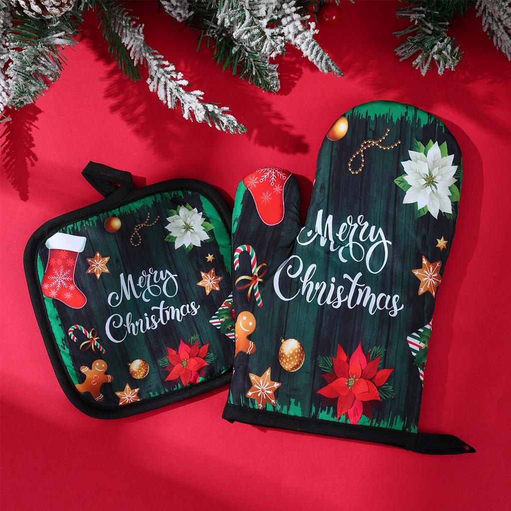 Christmas Oven Gloves Santa Claus Merry Christmas Decorations For Home 2025 Navidad Natal Cristmas Xmas Gift Happy New Year 2025