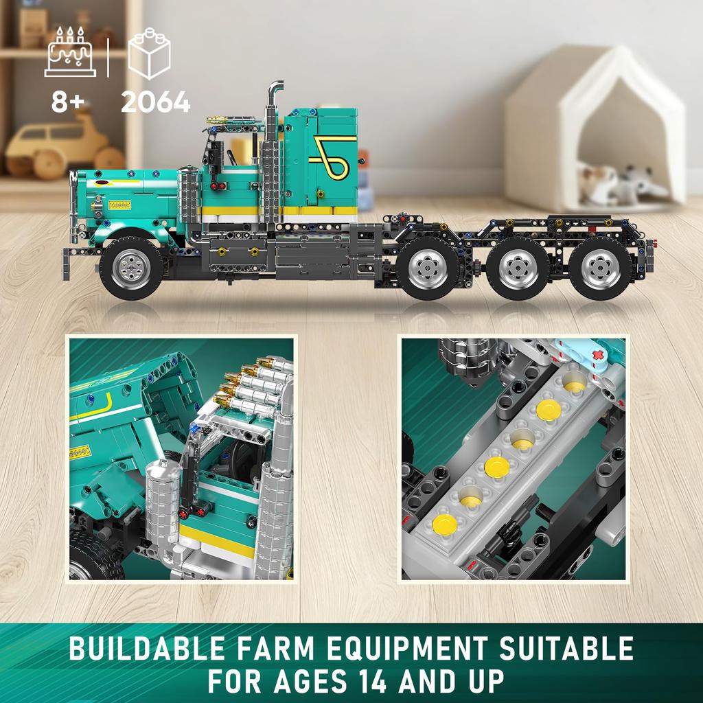 Mould King 13201 Zestaw do budowy ciężarówki, Model ciężarówki sterowany przez aplikację i RC, Zestaw klocków do budowy pojazdu przyczepy STEM, Kolekcjonerski