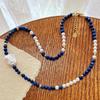 Vintage High Quality Natural Lapis Lazuli Baroque Freshwater Pearl Artificial Imitation Australian White Round Bead Necklace