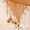 iF ME 5PCS Vintage Brown Opal Pendant Necklaces for Women Maillard Gold Color Metal Geometric Choker Necklaces Y2K Jewelry Accessories