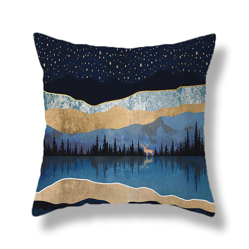 45X45CM Creative Hand-painted Natural Scenery Cushion Cover Sofa Office Seat Cushion Cover Creative Ornaments Home Decoration