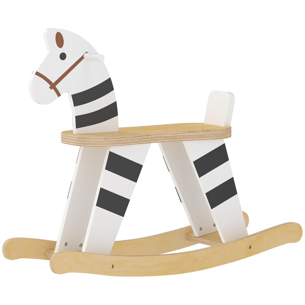 Rocking Horse for Children, Wooden Base, Backrest, Ages 18 Months-3 Years, Black and White