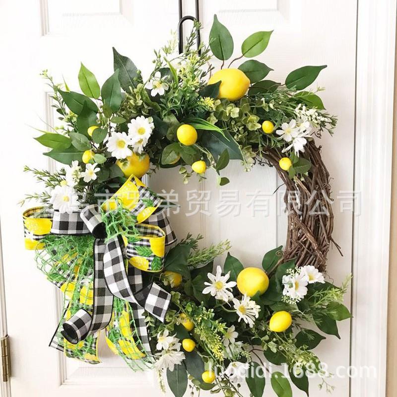 Artificial Lemon Peony Wreath Wall Hanging Decor Door Home Festival Party Decoration