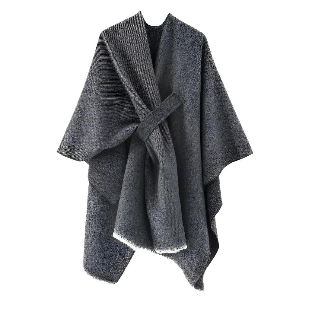 European & American Solid Color Imitation Cashmere Shawl Cape - Women's Autumn/Winter Warm Outerwear Scarf