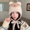 Hat Japanese Cute Cartoon Bear Plush Hat for Women Autumn and Winter Warm Lace Up Hat Cold Proof Ear Protection Woolen Hat