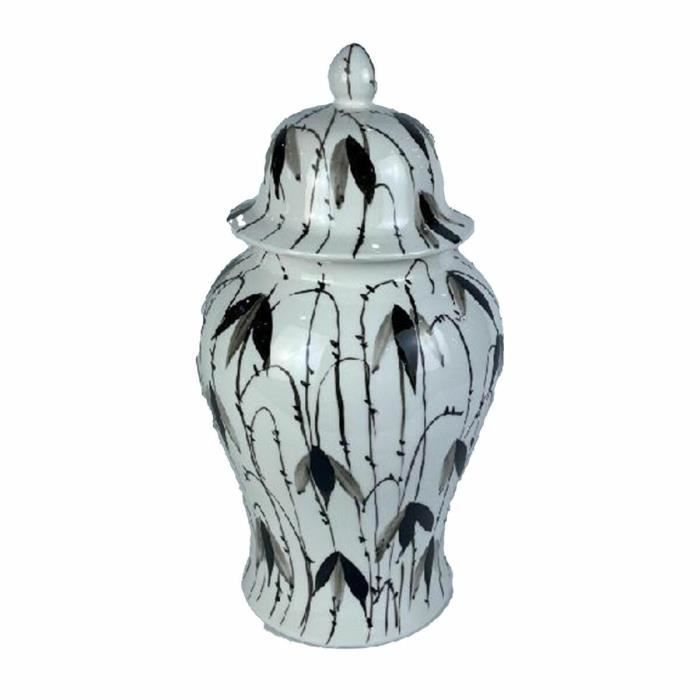 Vase - Tibor - Porcelaine - Noir et Blanc - Design Oriental - 22 x 22 x 42 cm