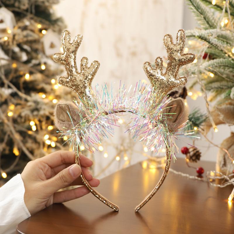 Christmas Glitter Deer Antlers Headband Party Party Dress Up Headwear Cute Cartoon Bell Reindeer Headband Girls Gifts