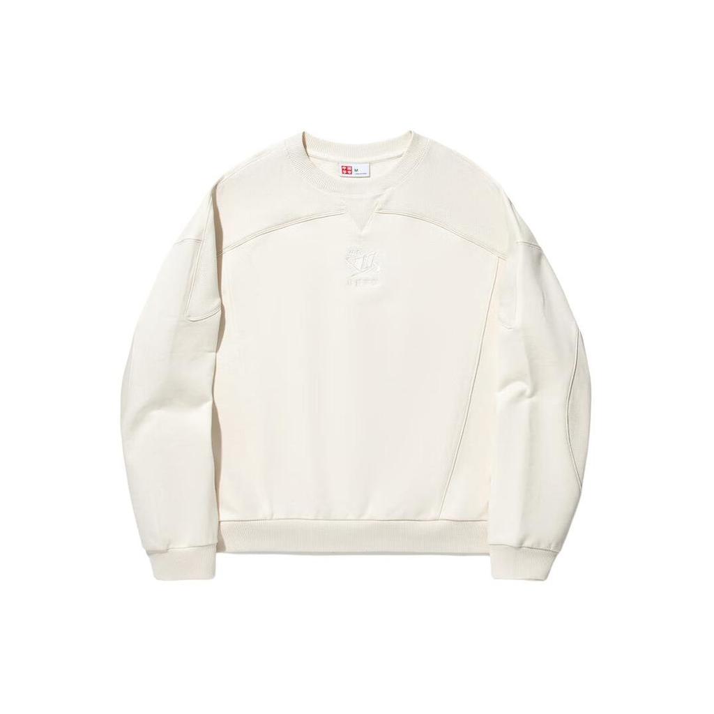 Li Ning Reignite Series Solid Color Loose Fit Crew Neck Sweatshirt Women Sweatshirt Off-White AWDU354-1