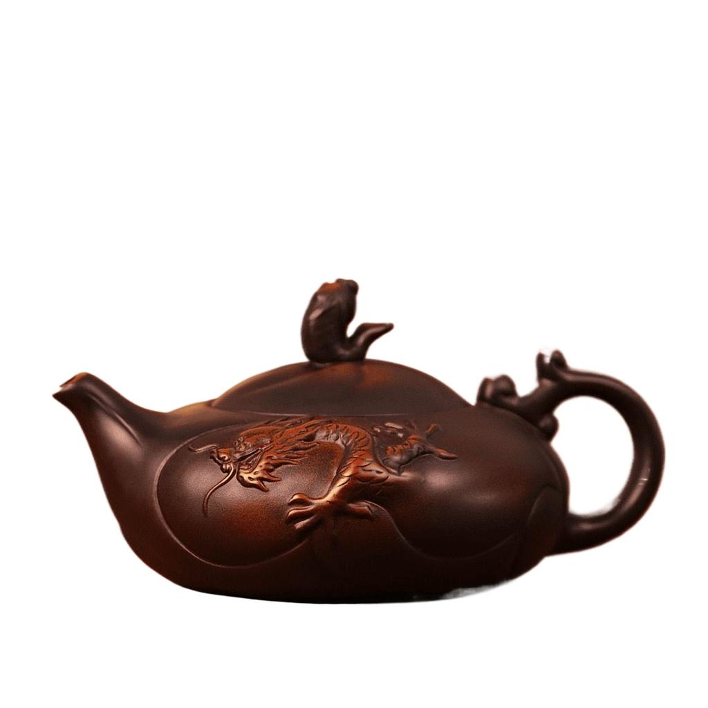 260ml Purple Clay Dragon and Phoenix Teapot Large Capacity Handmade Tea Pot Home Use Retro High-end Tea Brewing Pot