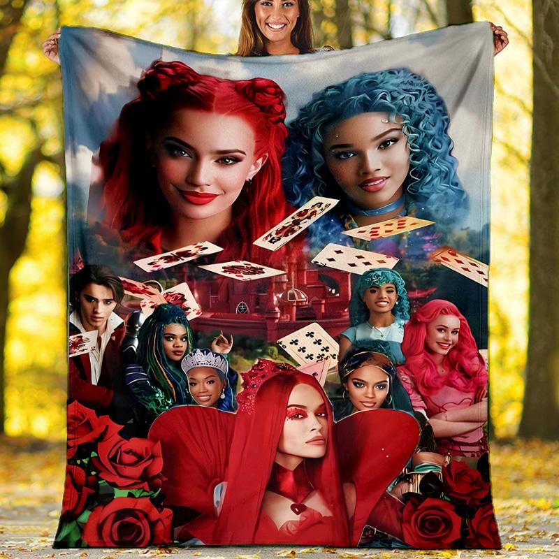 1pc Descendants The Rise of Red2 Theme Blanket - Digital Print, Polyester, Cozy for All Seasons, Perfect for Outdoor, Camping, and Travel