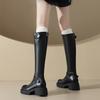 Thick-soled knight boots women's 2025 new autumn and winter western denim thick heel black knee-high long boots